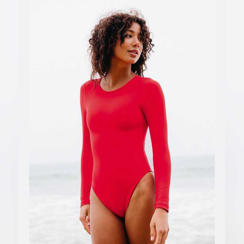 Skatie Red Long-Sleeve One-Piece Swimsuit